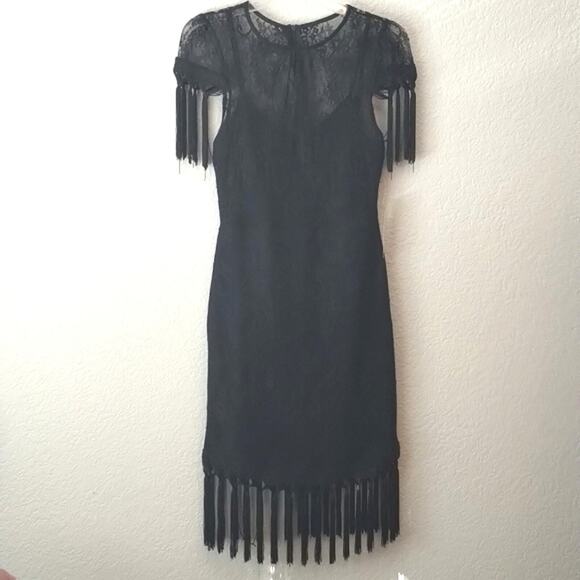 Venus NEW Black Lace LACI Fringe Embellished Cocktail Salsa Swing Club Dress 4 - Picture 2 of 12